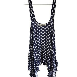 Camille & Co. Navy White Polka Dot Ruffle Hem Tank Top Women's